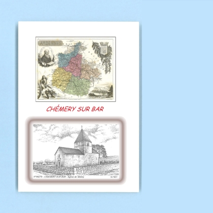 Cartes Postales impression Noir avec dpartement sur la ville de CHEMERY SUR BAR Titre : eglise de malmy