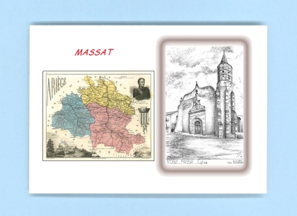 Cartes Postales impression Noir avec dpartement sur la ville de MASSAT Titre : eglise