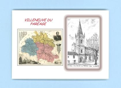 Cartes Postales impression Noir avec dpartement sur la ville de VILLENEUVE DU PAREAGE Titre : eglise