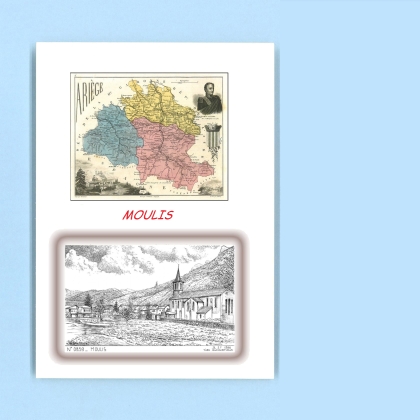 Cartes Postales impression Noir avec dpartement sur la ville de MOULIS Titre : vue