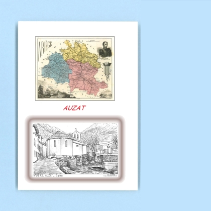 Cartes Postales impression Noir avec dpartement sur la ville de AUZAT Titre : eglise
