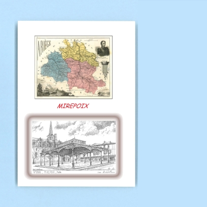 Cartes Postales impression Noir avec dpartement sur la ville de MIREPOIX Titre : halle