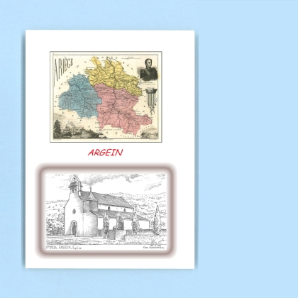 Cartes Postales impression Noir avec dpartement sur la ville de ARGEIN Titre : eglise