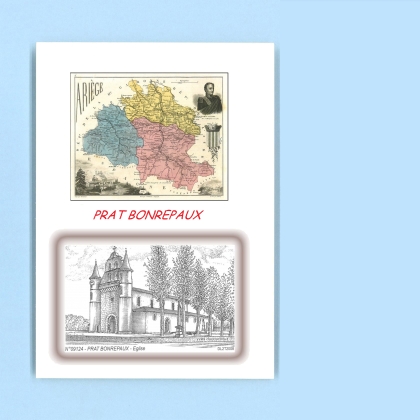 Cartes Postales impression Noir avec dpartement sur la ville de PRAT BONREPAUX Titre : eglise