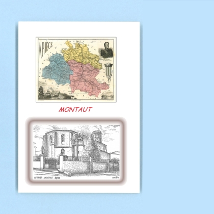 Cartes Postales impression Noir avec dpartement sur la ville de MONTAUT Titre : eglise