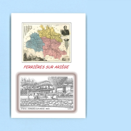Cartes Postales impression Noir avec dpartement sur la ville de FERRIERES SUR ARIEGE Titre : mairie