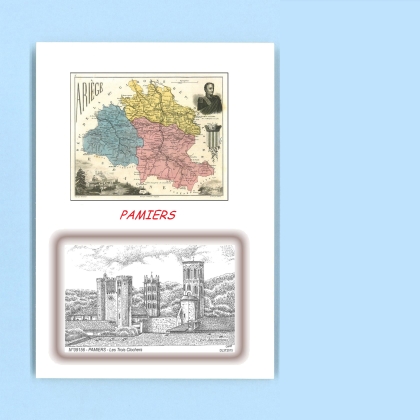 Cartes Postales impression Noir avec dpartement sur la ville de PAMIERS Titre : les trois clochers