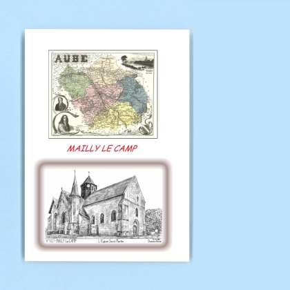 Cartes Postales impression Noir avec dpartement sur la ville de MAILLY LE CAMP Titre : l eglise st martin