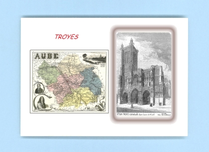 Cartes Postales impression Noir avec dpartement sur la ville de TROYES Titre : cathedrale