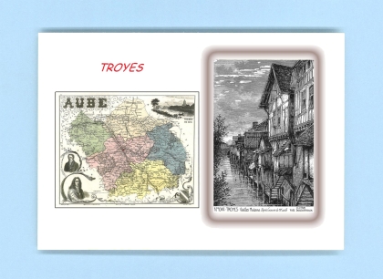 Cartes Postales impression Noir avec dpartement sur la ville de TROYES Titre : vieilles maisons