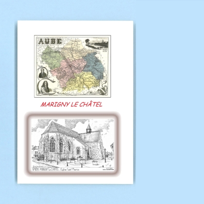 Cartes Postales impression Noir avec dpartement sur la ville de MARIGNY LE CHATEL Titre : eglise st maurice