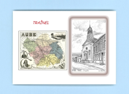Cartes Postales impression Noir avec dpartement sur la ville de TRAINEL Titre : chapelle