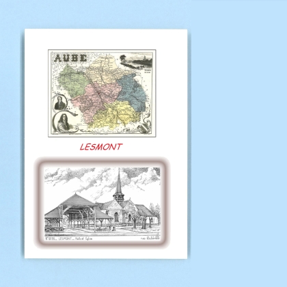 Cartes Postales impression Noir avec dpartement sur la ville de LESMONT Titre : halle et eglise