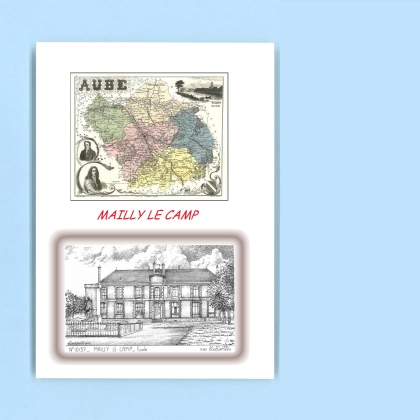Cartes Postales impression Noir avec dpartement sur la ville de MAILLY LE CAMP Titre : ecole