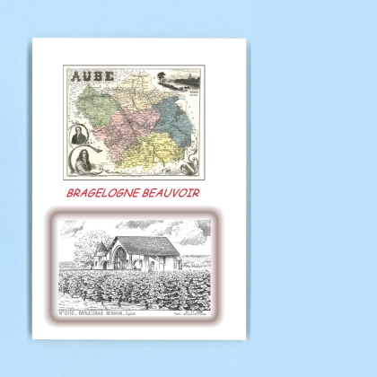 Cartes Postales impression Noir avec dpartement sur la ville de BRAGELOGNE BEAUVOIR Titre : eglise