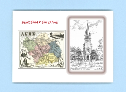 Cartes Postales impression Noir avec dpartement sur la ville de BERCENAY EN OTHE Titre : eglise