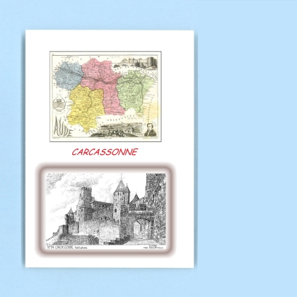 Cartes Postales impression Noir avec dpartement sur la ville de CARCASSONNE Titre : fortifications