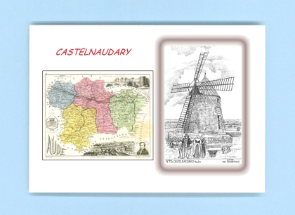 Cartes Postales impression Noir avec dpartement sur la ville de CASTELNAUDARY Titre : moulin