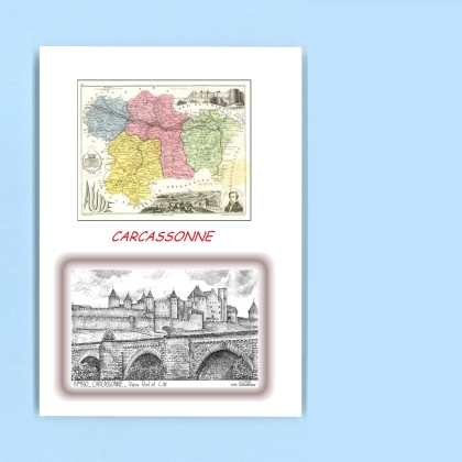 Cartes Postales impression Noir avec dpartement sur la ville de CARCASSONNE Titre : vieux pont et cite