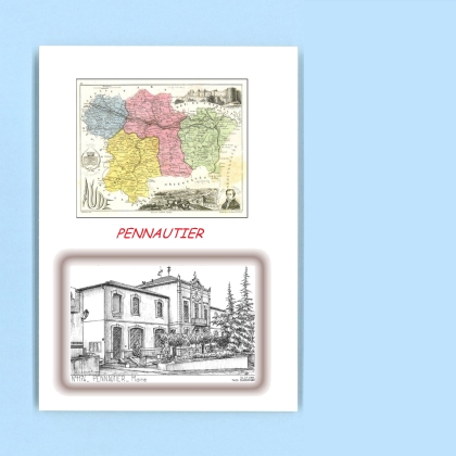 Cartes Postales impression Noir avec dpartement sur la ville de PENNAUTIER Titre : mairie