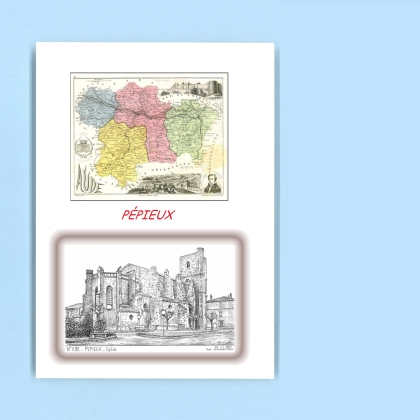 Cartes Postales impression Noir avec dpartement sur la ville de PEPIEUX Titre : eglise