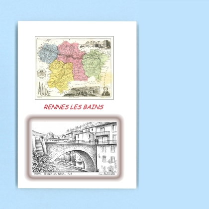 Cartes Postales impression Noir avec dpartement sur la ville de RENNES LES BAINS Titre : pont