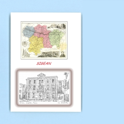 Cartes Postales impression Noir avec dpartement sur la ville de SIGEAN Titre : mairie