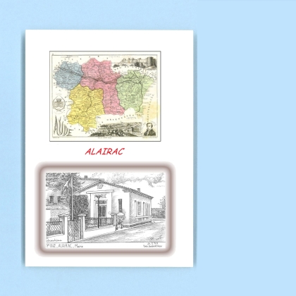 Cartes Postales impression Noir avec dpartement sur la ville de ALAIRAC Titre : mairie