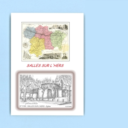 Cartes Postales impression Noir avec dpartement sur la ville de SALLES SUR L HERS Titre : eglise