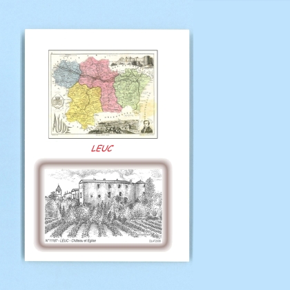 Cartes Postales impression Noir avec dpartement sur la ville de LEUC Titre : chateau et eglise