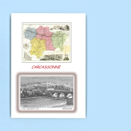 Cartes Postales impression Noir avec dpartement sur la ville de CARCASSONNE Titre : la cite