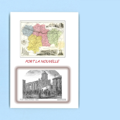Cartes Postales impression Noir avec dpartement sur la ville de PORT LA NOUVELLE Titre : l eglise
