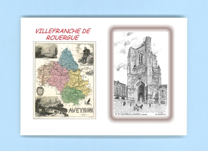 Cartes Postales impression Noir avec dpartement sur la ville de VILLEFRANCHE DE ROUERGUE Titre : collegiale