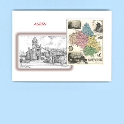 Cartes Postales impression Noir avec dpartement sur la ville de AUBIN Titre : eglise