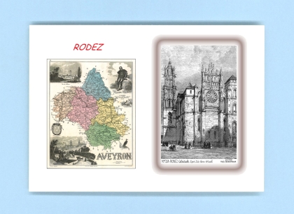 Cartes Postales impression Noir avec dpartement sur la ville de RODEZ Titre : cathedrale