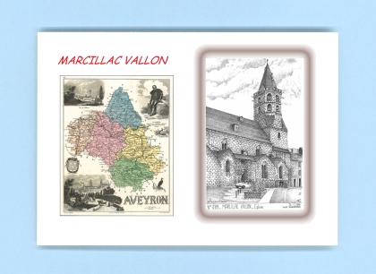 Cartes Postales impression Noir avec dpartement sur la ville de MARCILLAC VALLON Titre : eglise