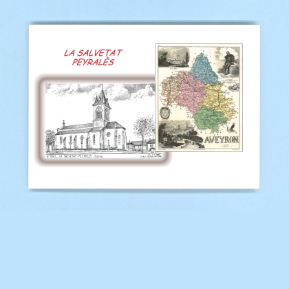 Cartes Postales impression Noir avec dpartement sur la ville de LA SALVETAT PEYRALES Titre : eglise
