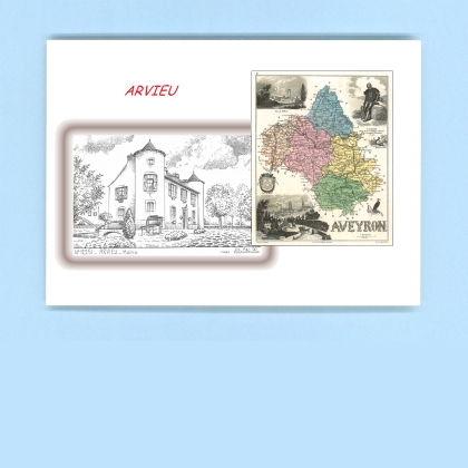 Cartes Postales impression Noir avec dpartement sur la ville de ARVIEU Titre : mairie