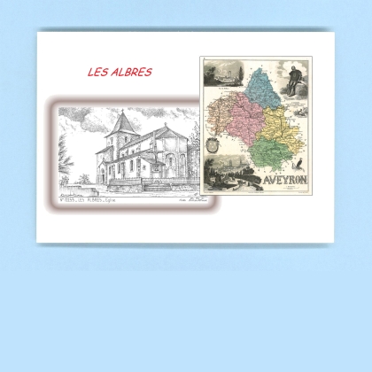 Cartes Postales impression Noir avec dpartement sur la ville de LES ALBRES Titre : eglise