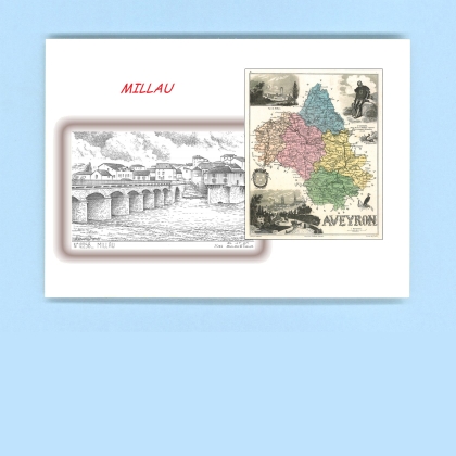 Cartes Postales impression Noir avec dpartement sur la ville de MILLAU Titre : vue
