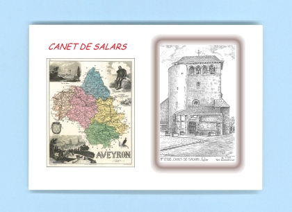 Cartes Postales impression Noir avec dpartement sur la ville de CANET DE SALARS Titre : eglise
