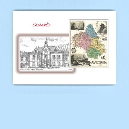 Cartes Postales impression Noir avec dpartement sur la ville de CAMARES Titre : mairie