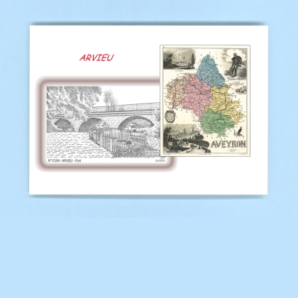 Cartes Postales impression Noir avec dpartement sur la ville de ARVIEU Titre : pont