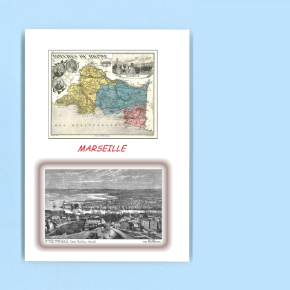 Cartes Postales impression Noir avec dpartement sur la ville de MARSEILLE Titre : vue