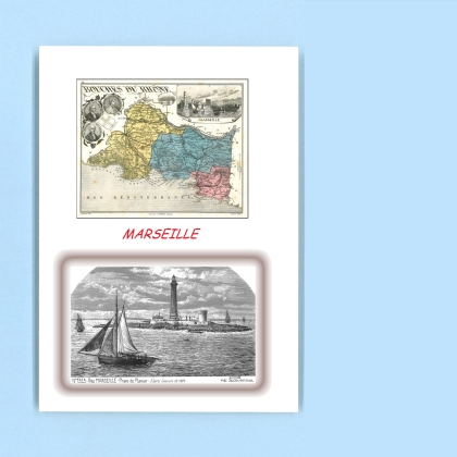 Cartes Postales impression Noir avec dpartement sur la ville de MARSEILLE Titre : phare de planier