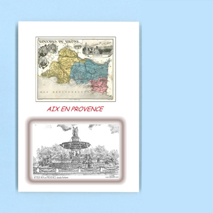 Cartes Postales impression Noir avec dpartement sur la ville de AIX EN PROVENCE Titre : grande fontaine