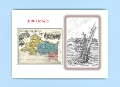 Cartes Postales impression Noir avec dpartement sur la ville de MARTIGUES Titre : le fort vauban