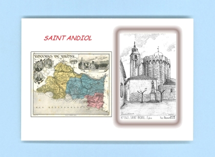 Cartes Postales impression Noir avec dpartement sur la ville de ST ANDIOL Titre : eglise