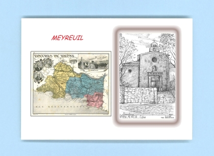 Cartes Postales impression Noir avec dpartement sur la ville de MEYREUIL Titre : eglise