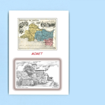 Cartes Postales impression Noir avec dpartement sur la ville de MIMET Titre : eglise